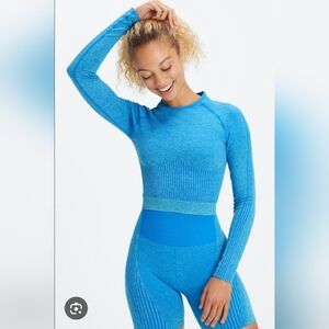 Ombre Seamless Long-Sleeve Top By Fabletics Lake/Faded Lime Size Medium